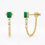 Cercei din aur cu smarald, diamante si lant