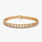 Bratara din aur cu lant cubanez si diamante naturale pavate