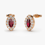 Cercei din aur cu rubin natural si diamante model marquise