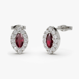 Cercei din aur cu rubin natural si diamante model marquise