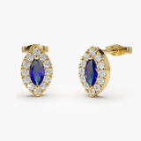 Cercei din aur cu safir natural si diamante model marquise