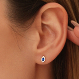 Cercei din aur cu safir natural si diamante model marquise