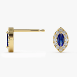 Cercei din aur cu safir natural si diamante model marquise