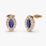 Cercei din aur cu safir natural si diamante model marquise