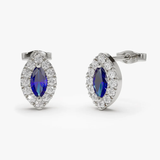 Cercei din aur cu safir natural si diamante model marquise