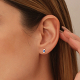 Cercei din aur cu safir natural si diamante model marquise