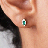 Cercei din aur cu smarald natural si diamante model marquise