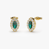 Cercei din aur cu smarald natural si diamante model marquise