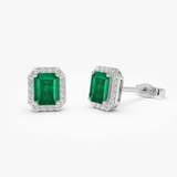 Cercei din aur cu smarald natural si halou de diamante naturale e