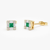 Cercei din aur cu smarald natural si diamante naturale emerald cut