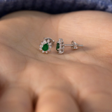 Cercei din aur in forma de floare cu smarald natural si diamante