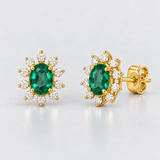 Cercei din aur in forma de floare cu smarald natural si diamante - Royal Emerald