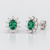 Cercei din aur in forma de floare cu smarald natural si diamante - Royal Emerald