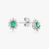 Cercei din aur in forma de floare cu smarald natural si diamante - Royal Emerald