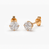 Cercei din aur rotunzi cu diamante de 0.45 ct cu aspect solitaire