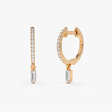 Cercei din aur rotunzi cu diamante model Thin Baguette