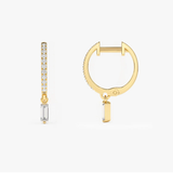 Cercei din aur rotunzi cu diamante model Thin Baguette