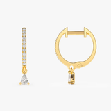 Cercei din aur rotunzi cu diamante rotunde si diamant Pear Cut de 0.29 ct.