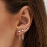 Cercei din aur rotunzi solitaire cu diamant de 0.12 ct si lant