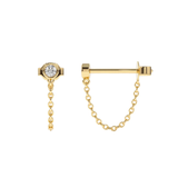 Cercei din aur rotunzi solitaire cu diamant de 0.12 ct si lant