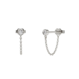 Cercei din aur rotunzi solitaire cu diamant de 0.12 ct si lant