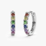 Cercei din aur rotunzi cu safire naturale colorate curcubeu