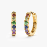 Cercei din aur rotunzi cu safire naturale colorate curcubeu