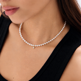 Colier din aur cu perle naturale de cultura si diamant de 0.15 ct