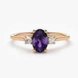 Inel din aur cu ametist natural oval si diamante naturale