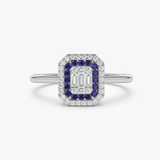 Inel din aur cu safir natural albastru rotund si diamante