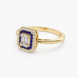 Inel din aur cu safir natural albastru rotund si diamante