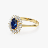 Inel din aur cu safir natural albastru si diamante bagheta