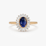 Inel din aur cu safir natural albastru si diamante bagheta