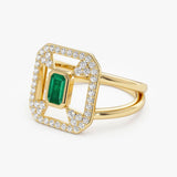 Inel cu smarald natural si diamante naturale - Emerald Frame