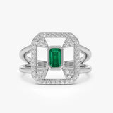 Inel cu smarald natural si diamante naturale - Emerald Frame