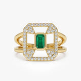 Inel cu smarald natural si diamante naturale - Emerald Frame