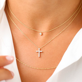 Lant cu pandantiv din aur cruce si diamante de 0.35 ct