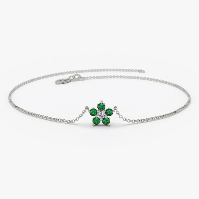 Bratara din aur cu smarald si diamant model floare