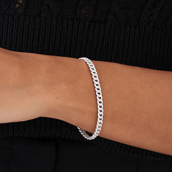 Bratara din aur cu lant cubanez si diamante naturale pavate