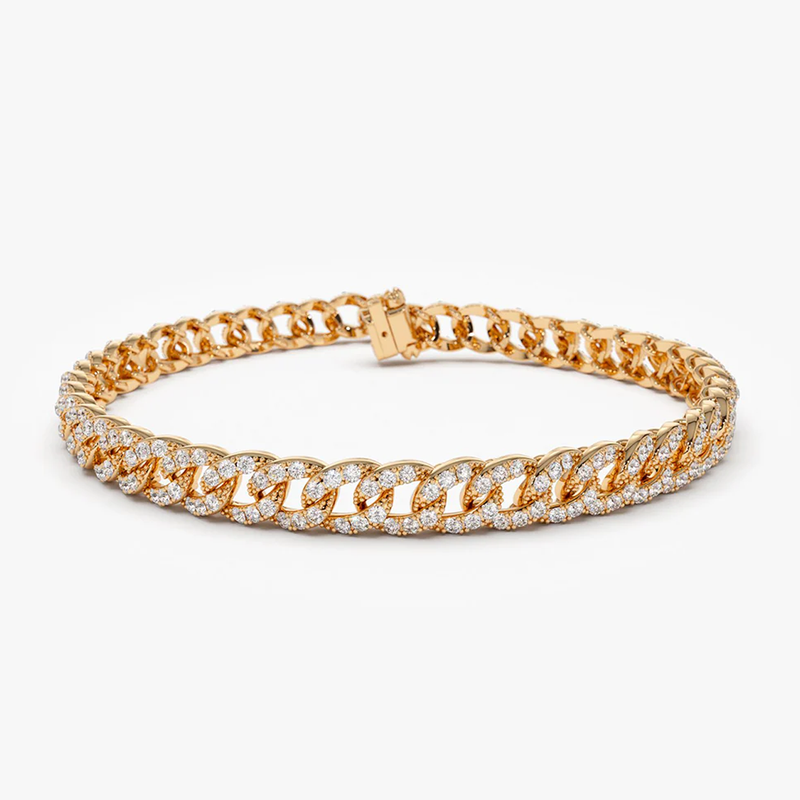 Bratara din aur cu lant cubanez si diamante naturale pavate