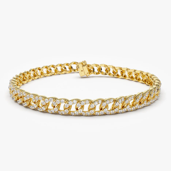 Bratara din aur cu lant cubanez si diamante naturale pavate