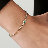 Bratara din aur cu lant cubanez, smarald natural si diamante naturale