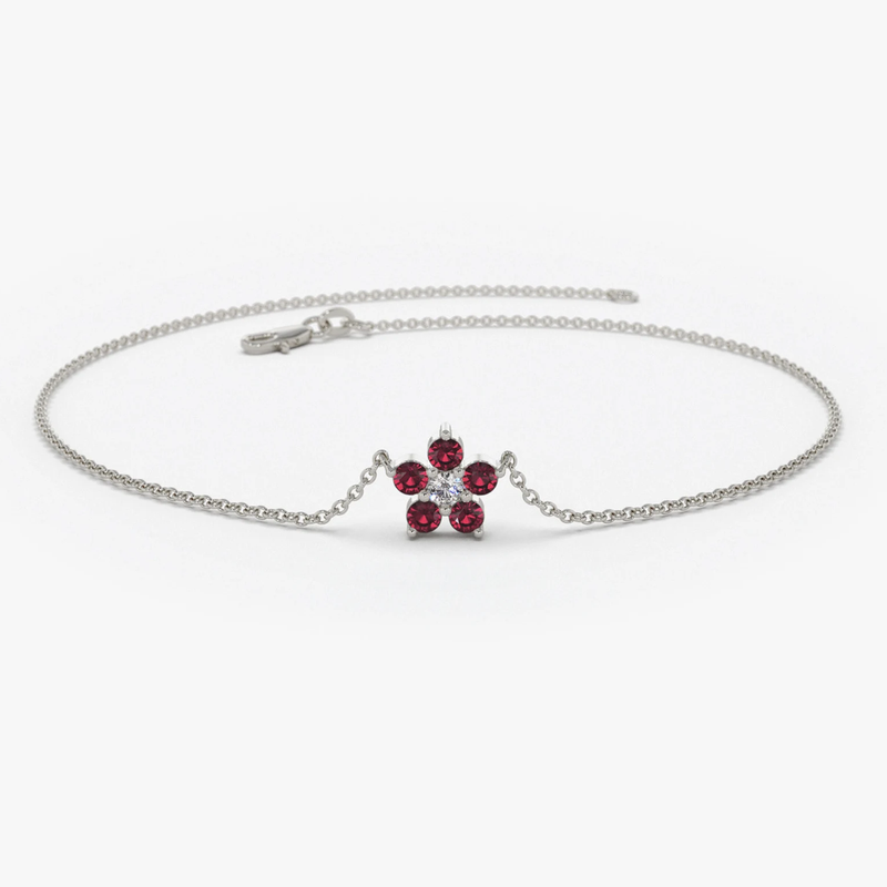 Bratara din aur cu rubin si diamant model floare