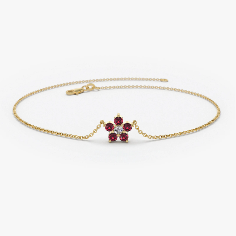 Bratara din aur cu rubin si diamant model floare