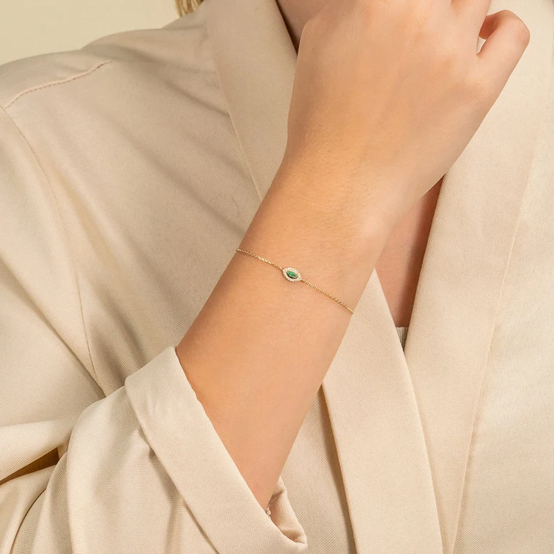 Bratara din aur cu smarald natural si diamante naturale ochi de deochi