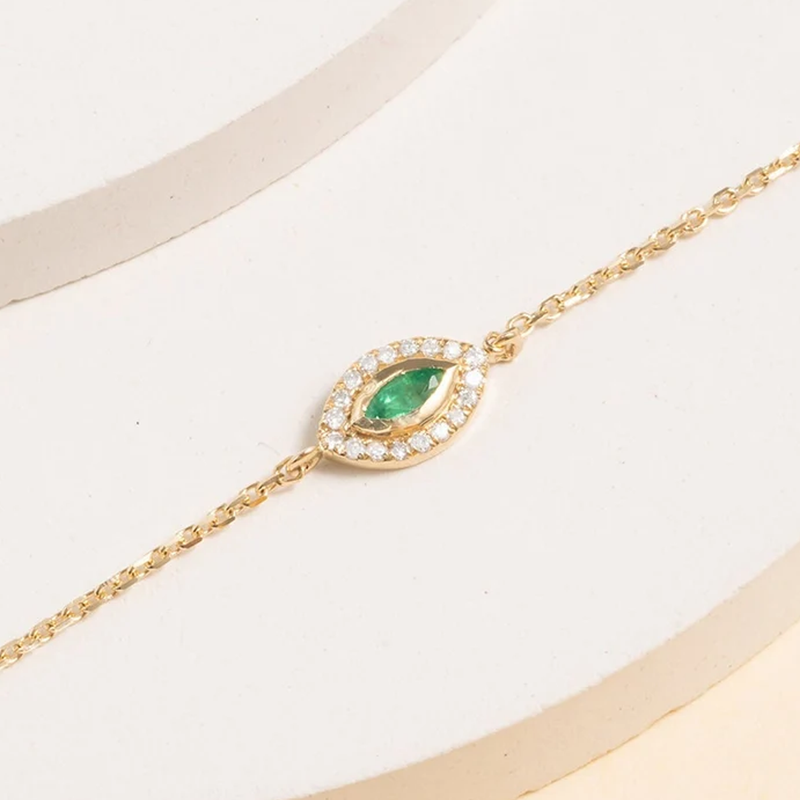 Bratara din aur cu smarald natural si diamante naturale ochi de deochi