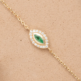 Bratara din aur cu smarald natural si diamante naturale ochi de deochi