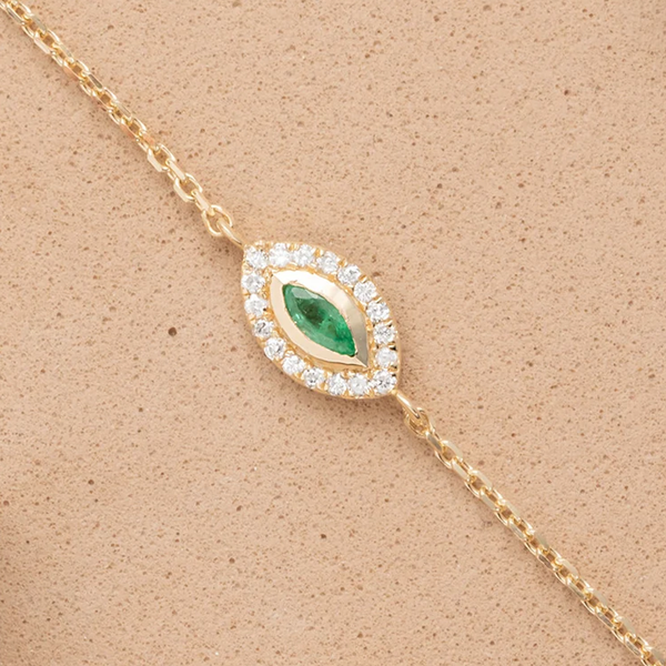 Bratara din aur cu smarald natural si diamante naturale ochi de deochi