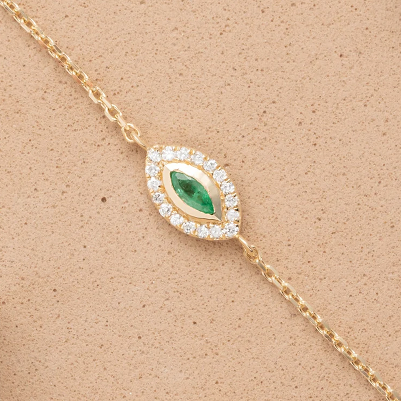 Bratara din aur cu smarald natural si diamante naturale ochi de deochi