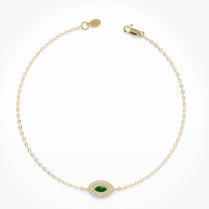 Bratara din aur cu smarald natural si diamante naturale ochi de deochi